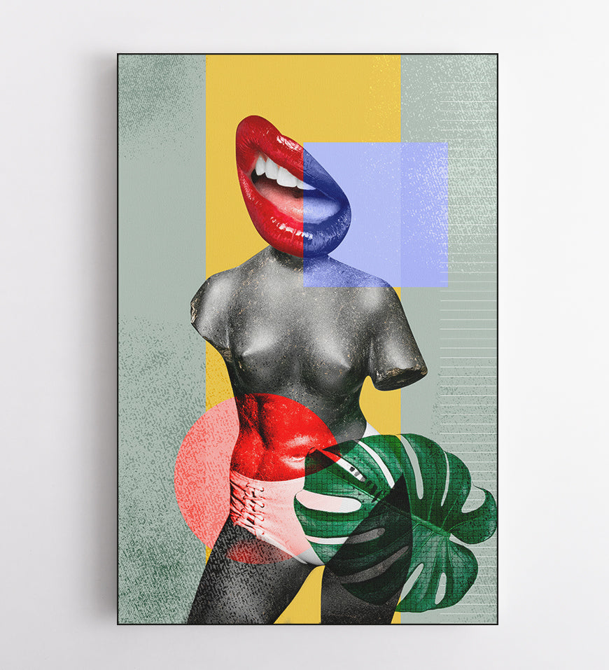 Woman Statue Colorful Vintage Collage