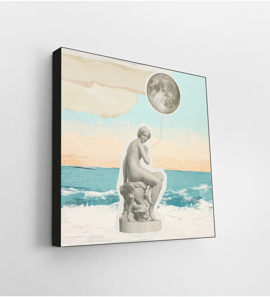 Ancient Woman Statue and Moon Vintage Collage