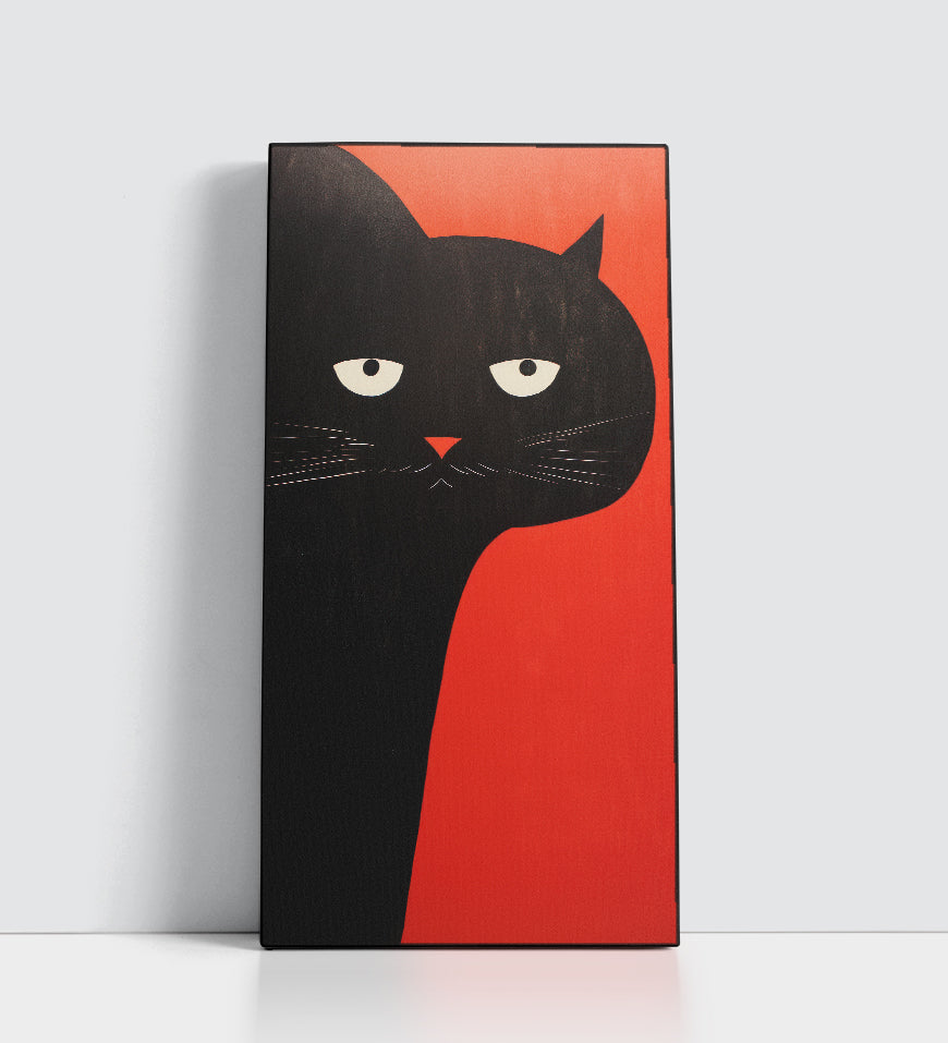 Black Cat on Red Background