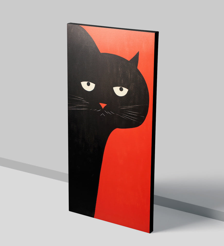 Black Cat on Red Background