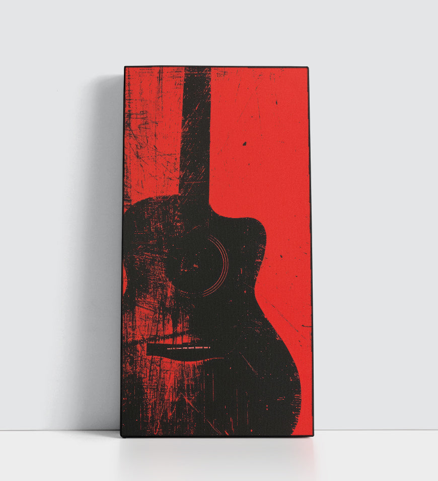 Guitar Silhouette on Red Background