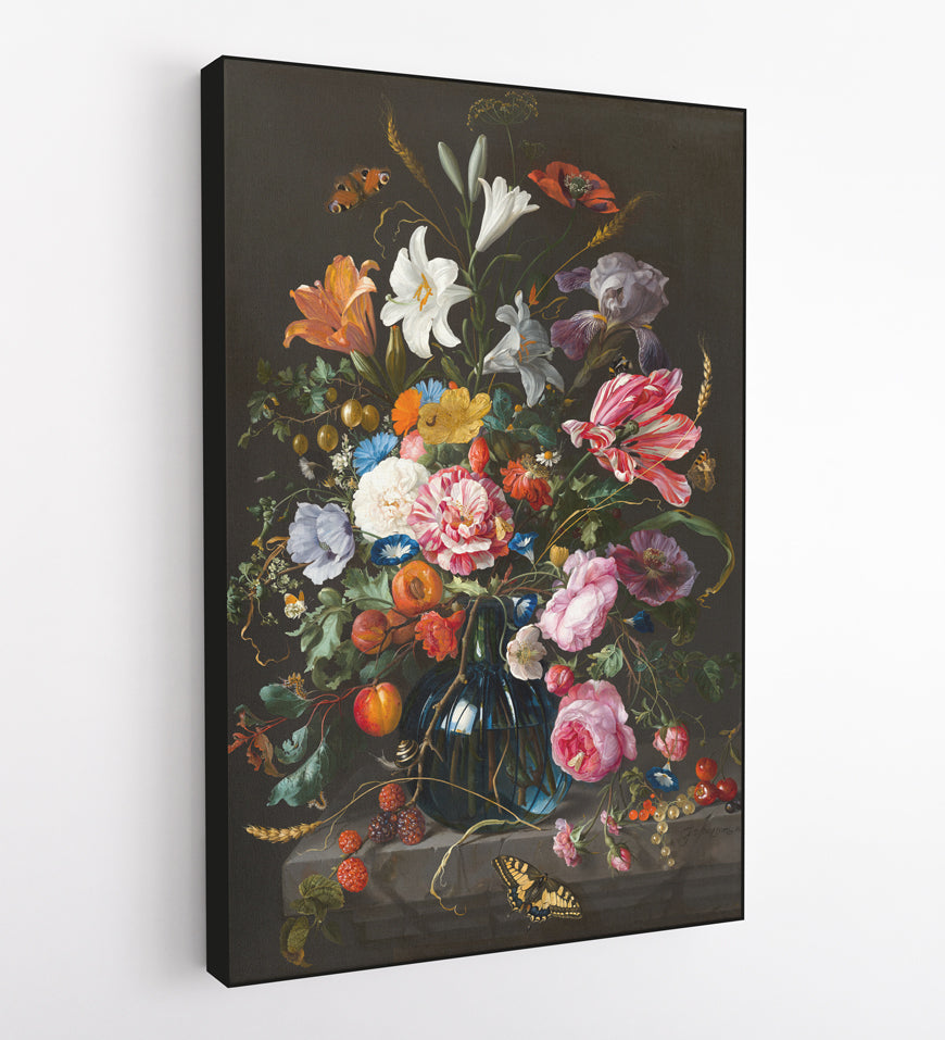 Flowers and Butterflies in A Black Vase