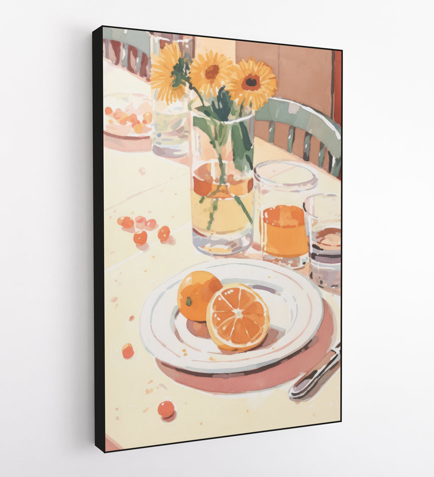 Plate of Yellow Daisies and Oranges