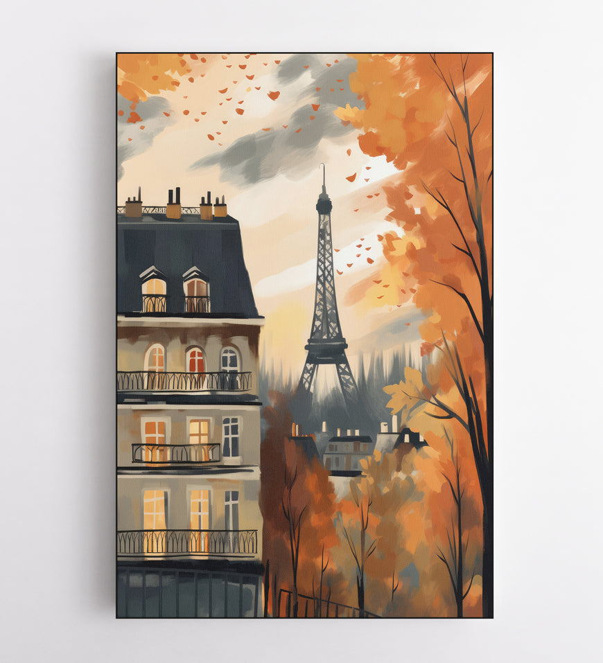 Digital Painting Eiffel Tower and Houses