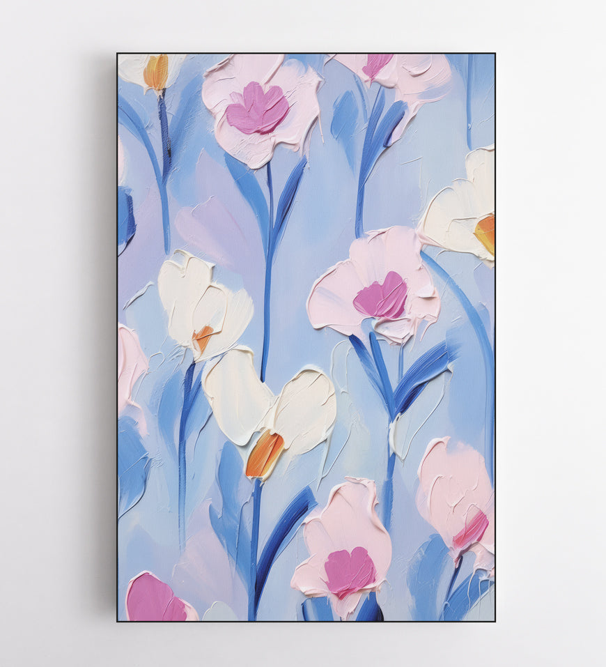 Oil Painting Blue and White Flowers