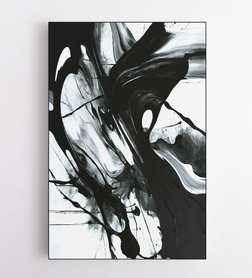 Abstract Acrylic Painting Art Black White